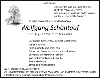 Anzeige von Wolfgang Schöntauf von Zeitungsgruppe Köln