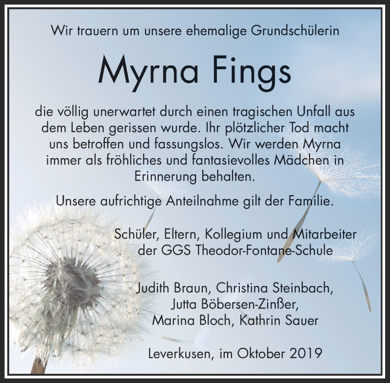  Traueranzeige für Myrna  vom 19.10.2019 aus Rheinische Post