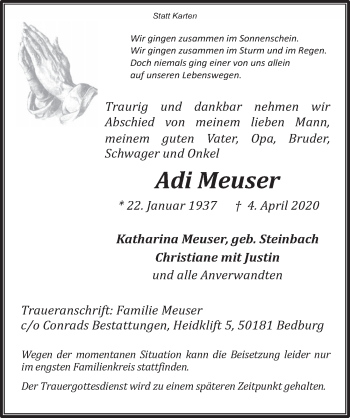 Anzeige von Adi Meuser von  Werbepost 