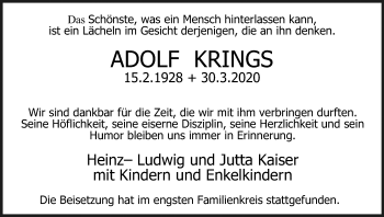 Anzeige von Adolf Krings von Kölner Stadt-Anzeiger / Kölnische Rundschau / Express
