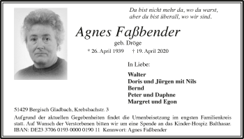 Anzeige von Agnes Faßbender von  Bergisches Handelsblatt 