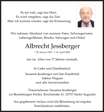 Anzeige von Albrecht Jessberger von Kölner Stadt-Anzeiger / Kölnische Rundschau / Express
