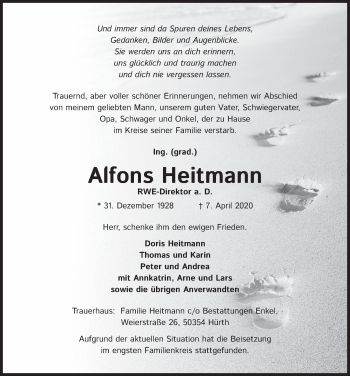 Anzeige von Alfons Heitmann von  Wochenende 