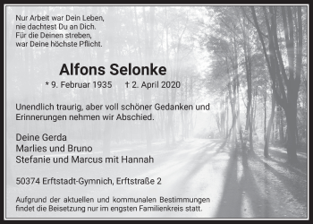 Anzeige von Alfons Selonke von  Werbepost 