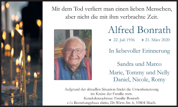 Anzeige von Alfred Bonrath von Kölner Stadt-Anzeiger / Kölnische Rundschau / Express