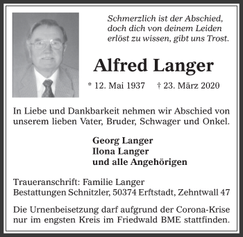 Anzeige von Alfred Langer von  Werbepost 