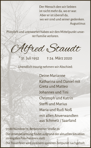 Anzeige von Alfred Staudt von  Lokalanzeiger 