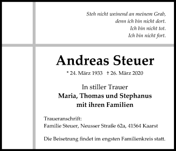 Anzeige von Andreas Steuer von Kölner Stadt-Anzeiger / Kölnische Rundschau / Express