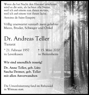 Anzeige von Andreas Teller von Kölner Stadt-Anzeiger / Kölnische Rundschau / Express