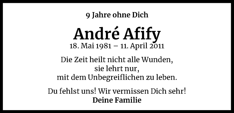  Traueranzeige für André Afify vom 11.04.2020 aus Kölner Stadt-Anzeiger / Kölnische Rundschau / Express