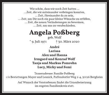 Anzeige von Angela Poßberg von  Werbepost 