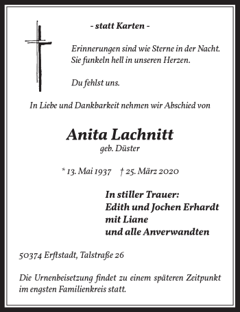 Anzeige von Anita Lachnitt von  Werbepost 