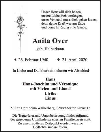Anzeige von Anita Over von  Schlossbote/Werbekurier 
