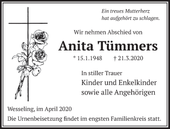 Anzeige von Anita Tümmers von  Schlossbote/Werbekurier 