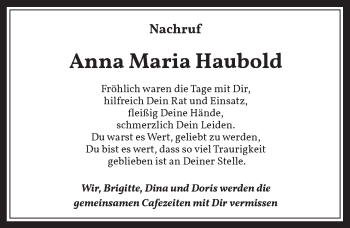 Anzeige von Anna Maria Haubold von  Werbepost 