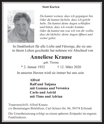 Anzeige von Anneliese Krause von  Werbepost 