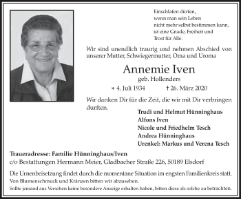 Anzeige von Annemie Iven von  Werbepost 