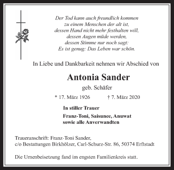 Anzeige von Antonia Sander von  Werbepost 