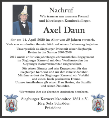 Anzeige von Axel Daun von  Extra Blatt 