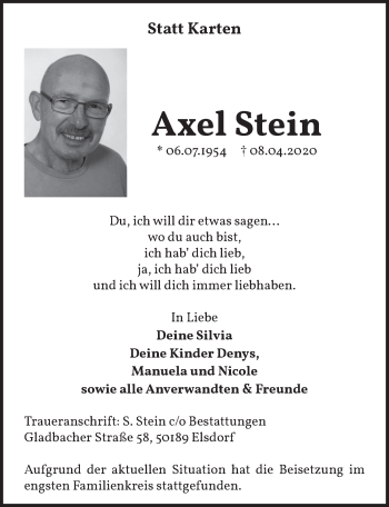 Anzeige von Axel Stein von  Werbepost 