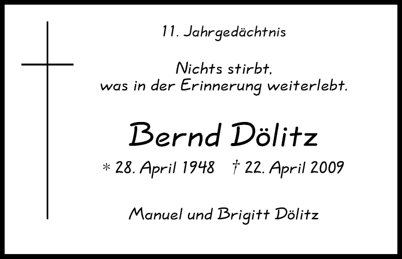  Traueranzeige für Bernd Dölitz vom 25.04.2020 aus Kölner Stadt-Anzeiger / Kölnische Rundschau / Express