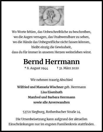 Anzeige von Bernd Herrmann von Kölner Stadt-Anzeiger / Kölnische Rundschau / Express