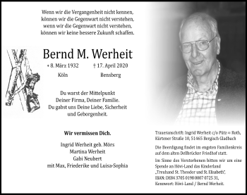 Anzeige von Bernd M. Werheit von Kölner Stadt-Anzeiger / Kölnische Rundschau / Express
