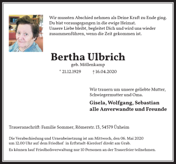 Anzeige von Bertha Ulbrich von  Werbepost 
