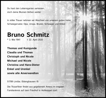 Anzeige von Bruno Schmitz von Kölner Stadt-Anzeiger / Kölnische Rundschau / Express