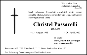 Anzeige von Christel Passarelli von Kölner Stadt-Anzeiger / Kölnische Rundschau / Express