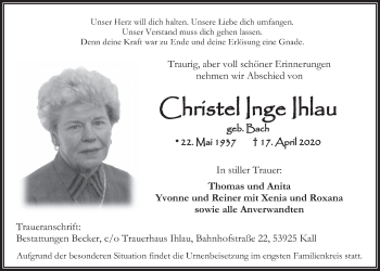 Anzeige von Christel Inge Ihlau von  Wochenende 