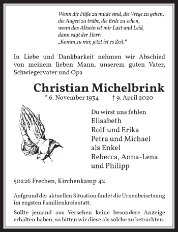 Anzeige von Christian Michelbrink von  Wochenende 
