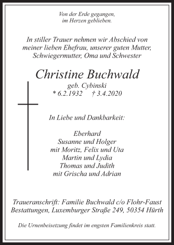 Anzeige von Christine Buchwald von  Schlossbote/Werbekurier 