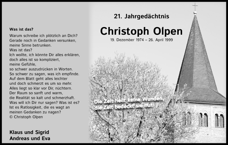  Traueranzeige für Christoph Olpen vom 27.04.2020 aus Kölner Stadt-Anzeiger / Kölnische Rundschau / Express