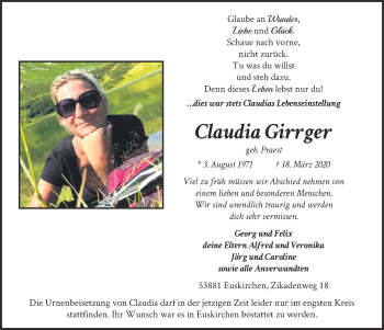 Anzeige von Claudia Citrrger von  Blickpunkt Euskirchen 