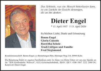 Anzeige von Dieter Engel von Kölner Stadt-Anzeiger / Kölnische Rundschau / Express