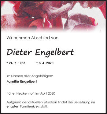 Anzeige von Dieter Engelbert von Kölner Stadt-Anzeiger / Kölnische Rundschau / Express