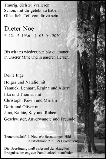 Anzeige von Dieter Noe von Kölner Stadt-Anzeiger / Kölnische Rundschau / Express