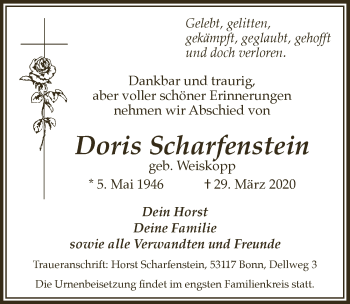 Anzeige von Doris Scharfenstein von  Schaufenster/Blickpunkt 