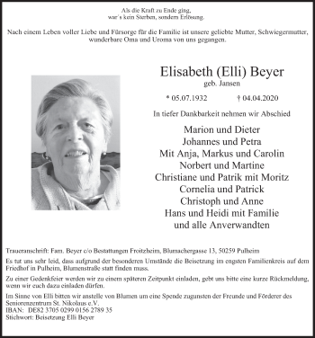 Anzeige von Elisabeth  Beyer von  Wochenende 