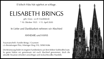 Anzeige von Elisabeth Brings von Kölner Stadt-Anzeiger / Kölnische Rundschau / Express