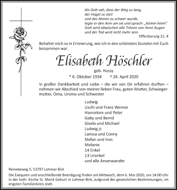 Anzeige von Elisabeth Höschler von  Extra Blatt 