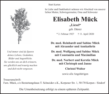 Anzeige von Elisabeth Mück von  Werbepost 