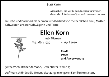 Anzeige von Ellen Korn von Kölner Stadt-Anzeiger / Kölnische Rundschau / Express