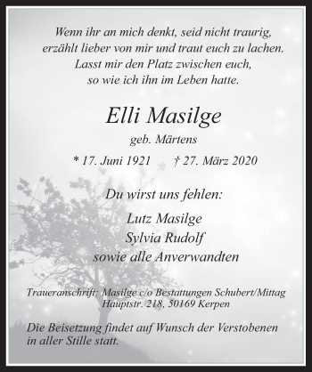 Anzeige von Elli Masilge von  Wochenende 