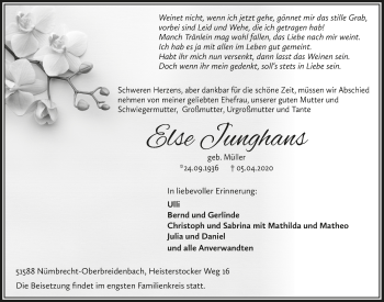 Anzeige von Else Junghans von  Lokalanzeiger 