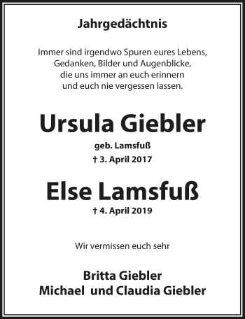 Anzeige von Else Lamsfuß von  Bergisches Handelsblatt 