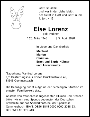 Anzeige von Else Lorenz von Kölner Stadt-Anzeiger / Kölnische Rundschau / Express