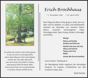 Anzeige von Erich Brochhaus von Kölner Stadt-Anzeiger / Kölnische Rundschau / Express