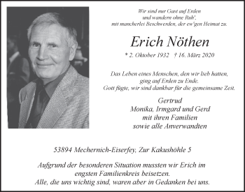 Anzeige von Erich Nöthen von  Blickpunkt Euskirchen 